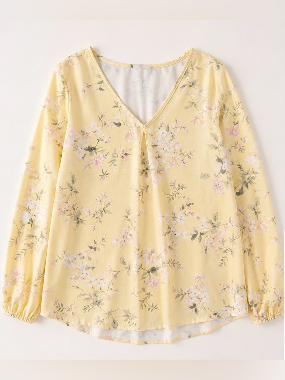 Yellow Floral Blouse Long Sleeve | Soft Feminine Spring Top